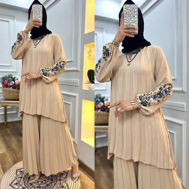Pleated Abaya Co-ord Set / Pleated Palazzo Set